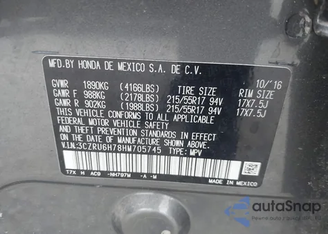 2017 Honda Hr-V Ex-L from USA, damaged, VIN 3CZRU6H78HM705745